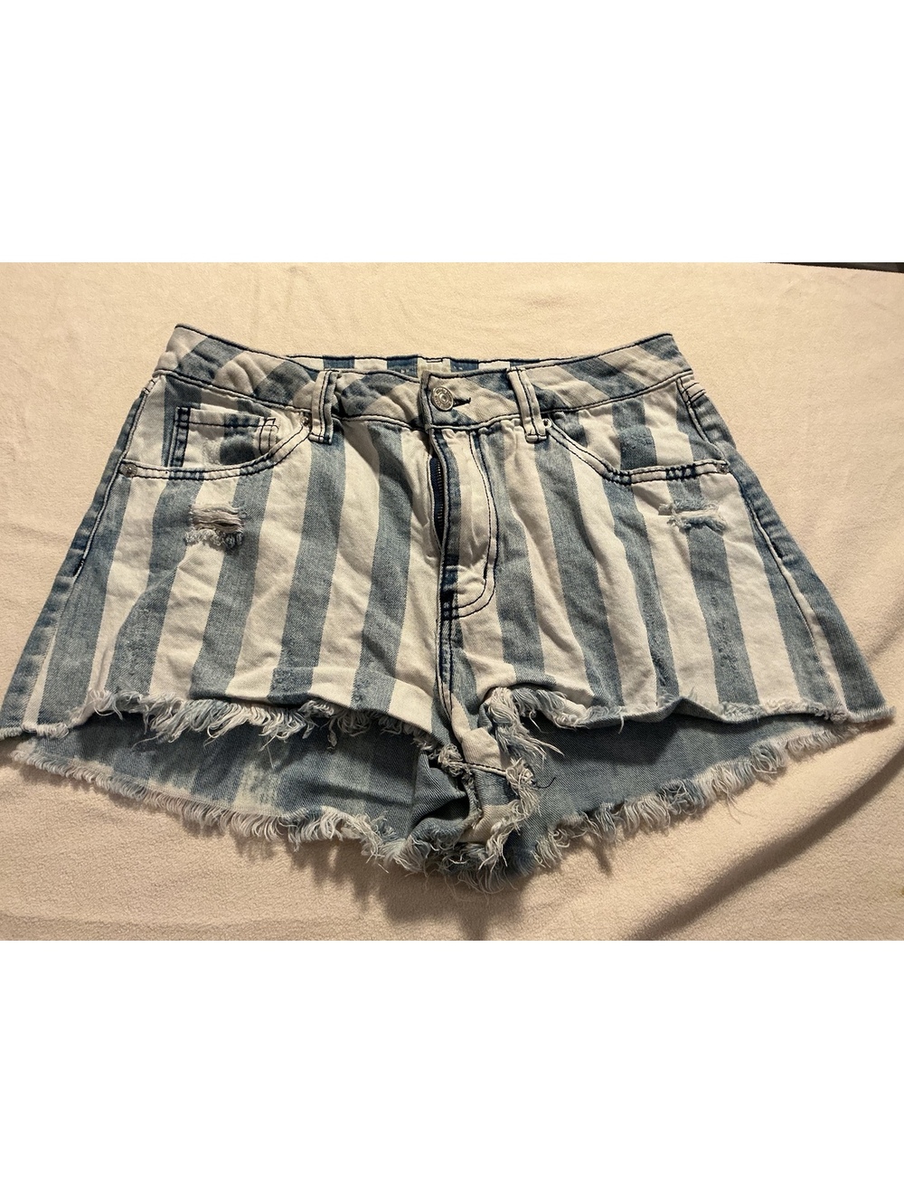 Rewash womens blue and white striped frayed denim shorts